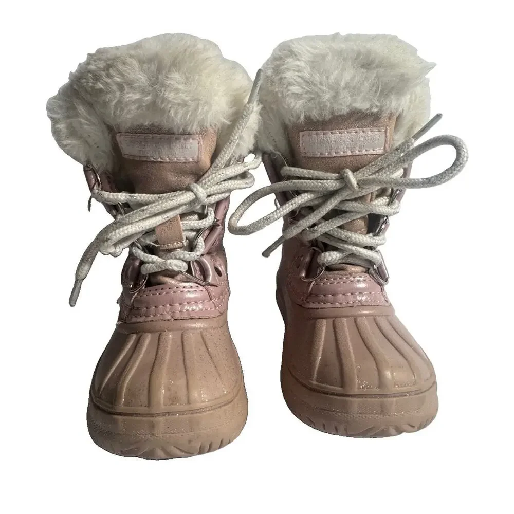London Fog Collection Toddler Girls Size 6 Pink Faux Fur Duck Winter Snow Boots